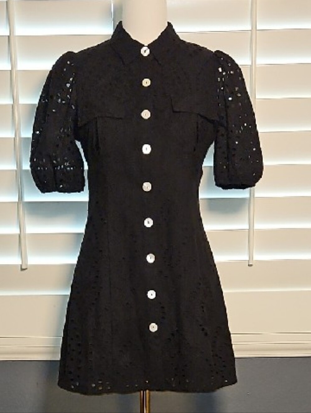 Blue Blush Embroidered Broderie Anglaise Shirt Dress Contrast Button Medium